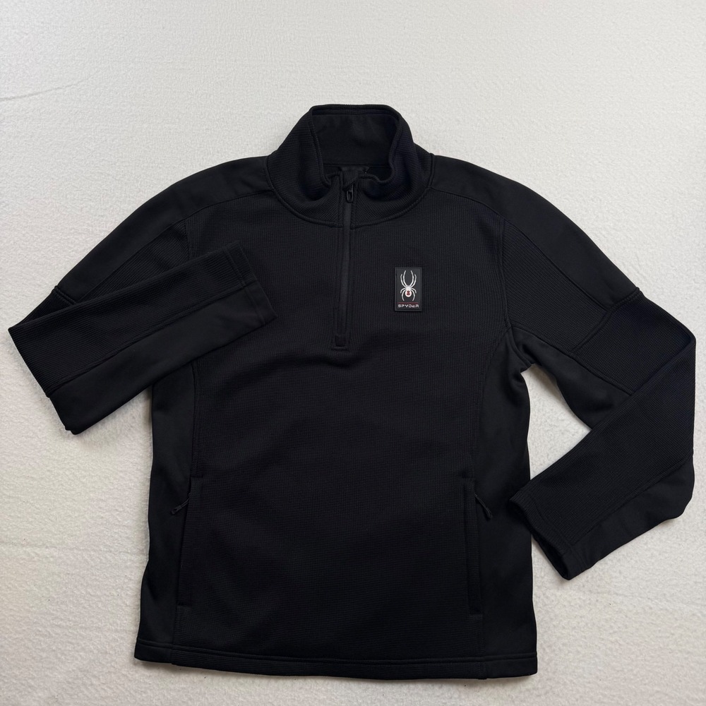 Spyder Men's Mendoza Quarter-Zip Pullover Jacket Waffle Knit Black Utility M